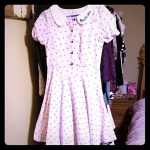 EUC Seersucker Kawaii Lolita Bow Print Dress Pink